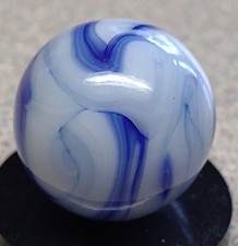 West Virginia Swirl marble, RW Blues on White-Extraordinary .59" Mint-