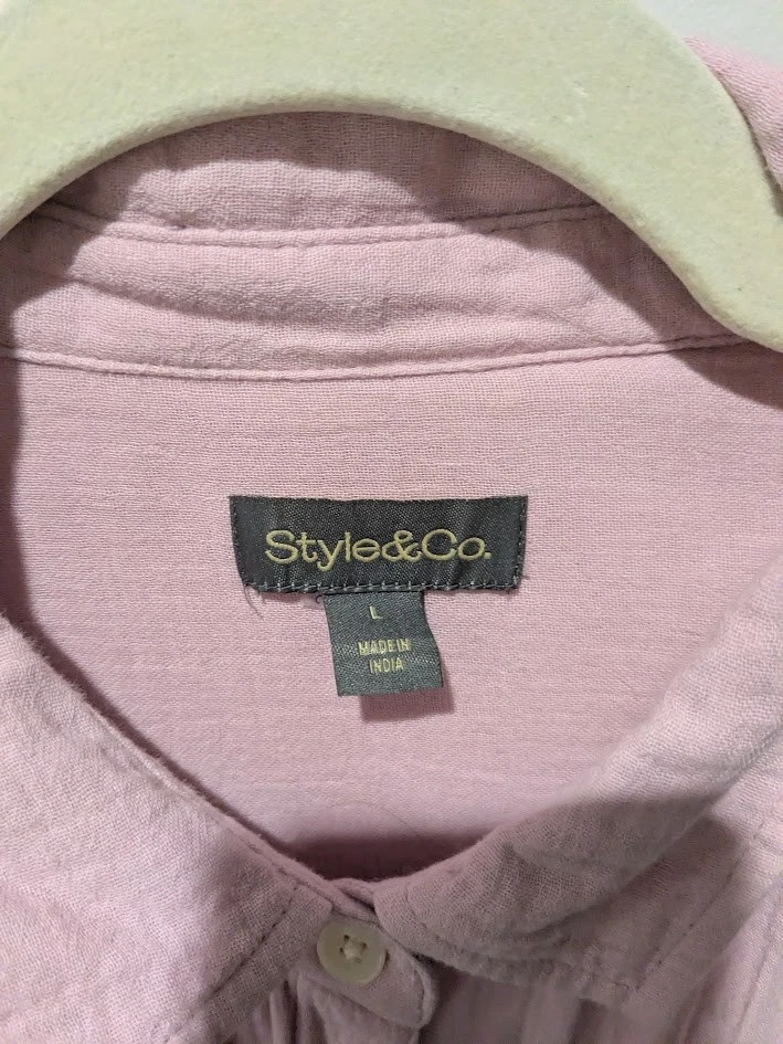 Style & Co Crinkled Cotton Camp Shirt Dress – Pink – Women’s Size L - Image 3 of 3