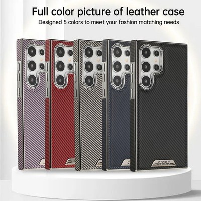 Bling Carbon Fiber Patterned Back Phone Case For Samsung S24 S23 S22 Ultra