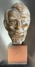 Vintage 1956 Artist Signed Bronze Reproduction Abraham Lincoln Bust / Sculpture