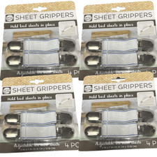 4 Pack Sheet Grippers Metal Bed Sheet Straps Adjustable Elastic Fasteners NEW