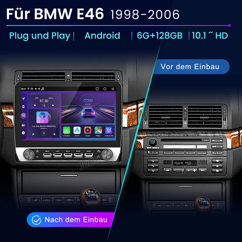 6+128G Android Radio Bluetooth Navi Carplay DAB+ Für BMW 3er E46 1998-2006 - Bild 2 von 4