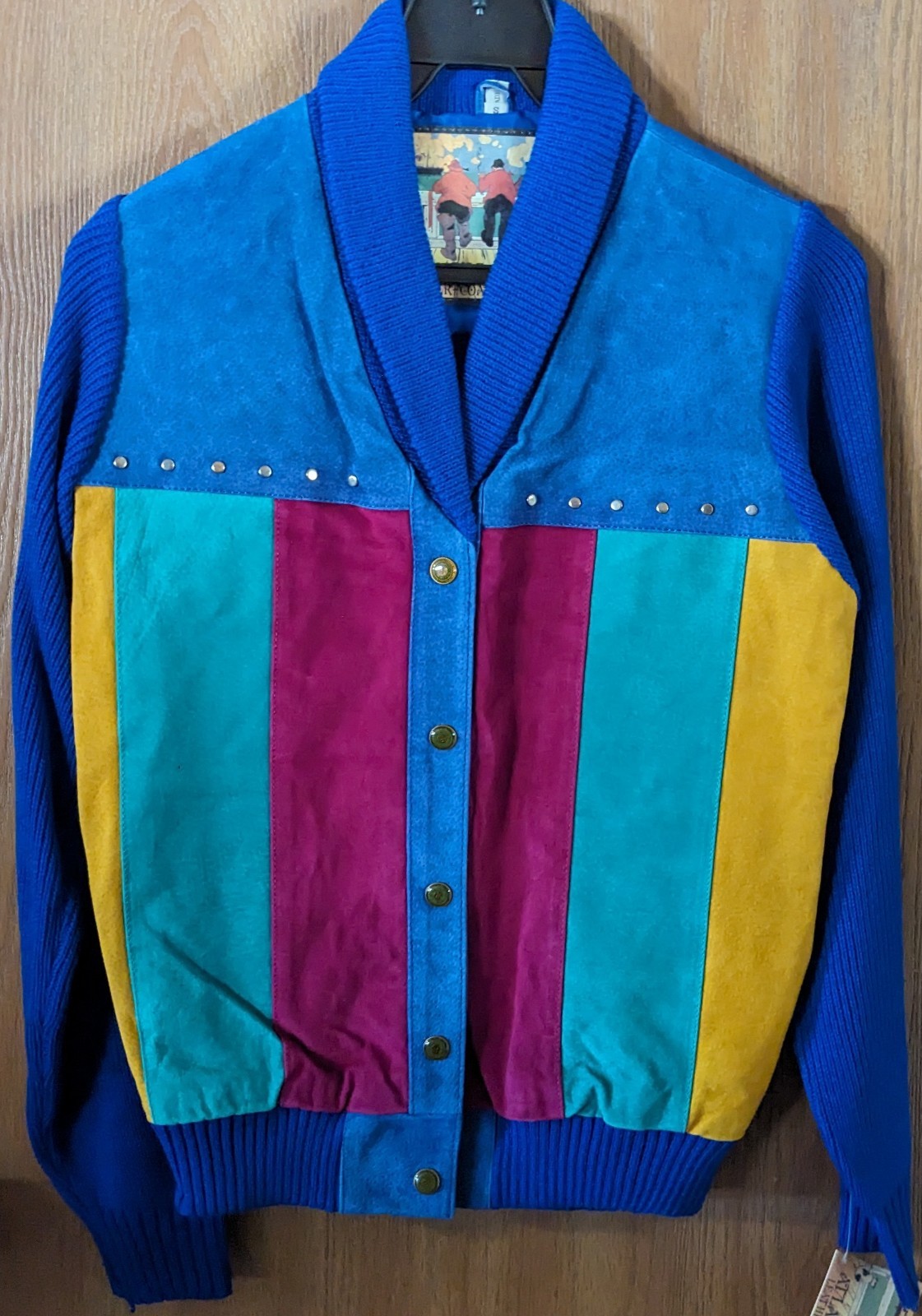 Leather Patchwork Colorblock Jacket Women's Small… - image 1