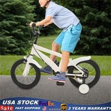 14" White Bike Boys Girls Bicycle with Training Wheels For 3/4/5/6 Years Old