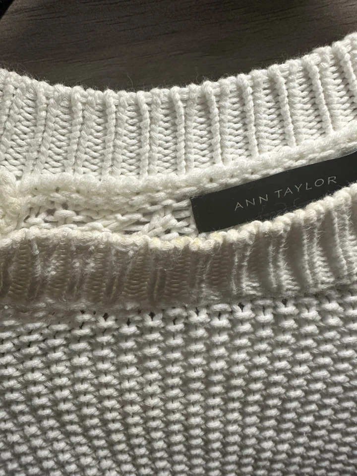 Suéter tejido Ann Taylor para mujer talla M blanco cuello redondo manga globo ¡LEER! Foto 3 de 4