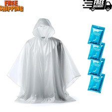 Disposable Clear Rain Ponchos w/Hood for Adults, 4 Pack Compact Emergency Use