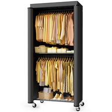 Sakugi Clothes Rack with Cover, Versatile Wardrobe Closet with Hooks, Shelves,