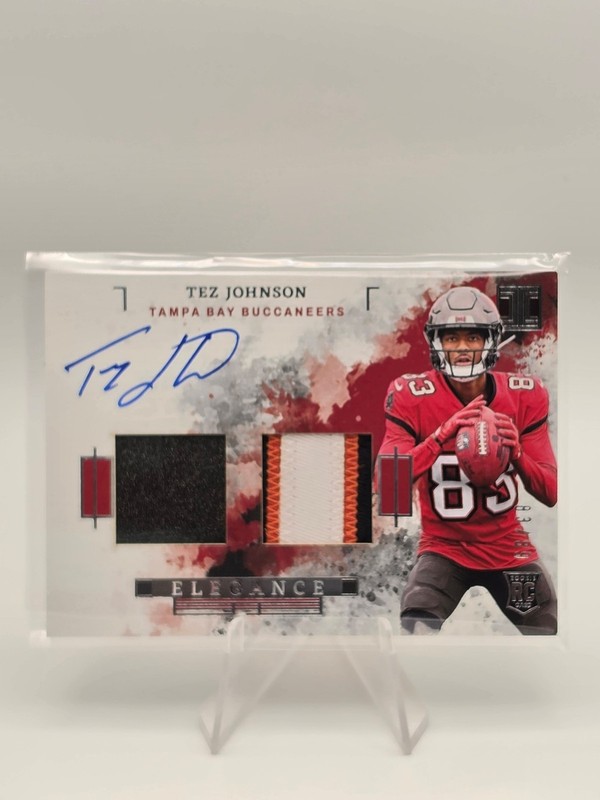 2025 Impeccable #ELE-TEZ Tez Johnson Elegance Rookie Helmet and Patch Autos #/89