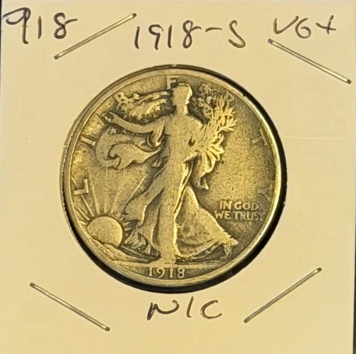 1918 S VG+ Not Common Walking Liberty Silver Half Dollar