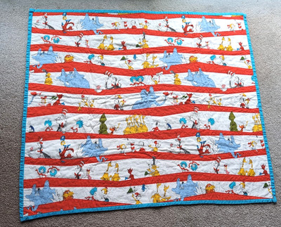 Reversible Dr. Seuss Baby Blanket Quilt - Cat in the Hat- Horton- 40''x35''