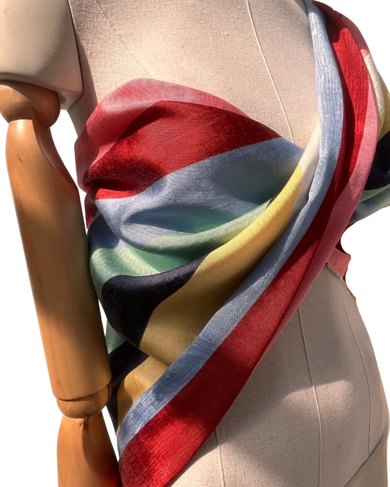 Rainbow Striped Silk Moire Fabric By 2 Meters, Watermark Patterned. - Image 3 of 4