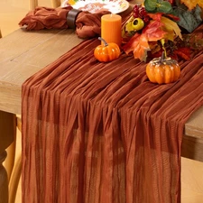 Fall Thanksgiving Table Runner Terracotta Cheesecloth Table Runner 10ft Burnt...