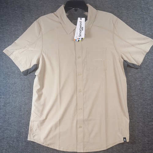 Smartwool Men Everyday Short Sleeve Button Down Shirt Dune Beige Sz M NEW $85 - Picture 2 of 9