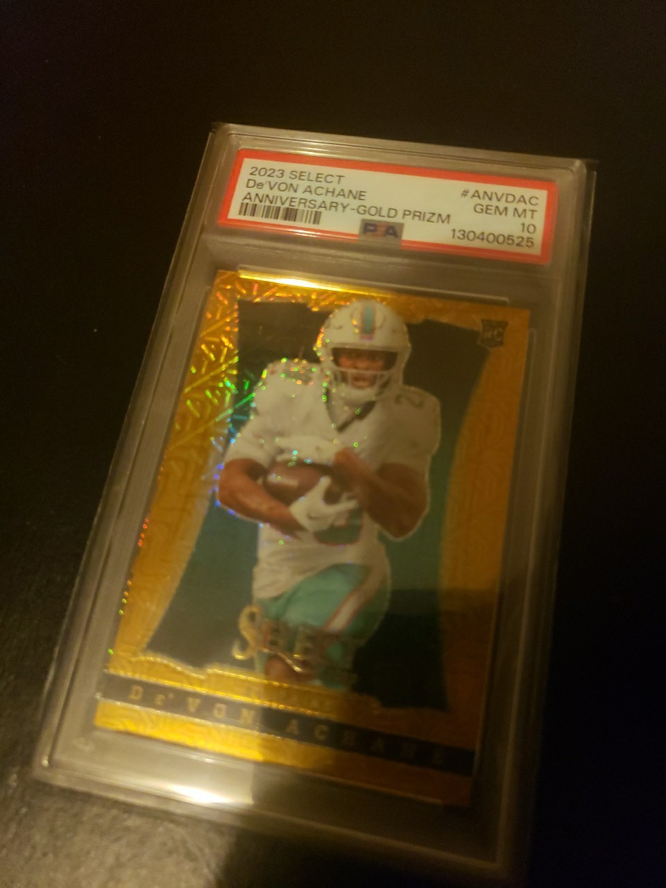 De'Von Achane Panini Select Select Anniversary #ANVDAC Gold Prizm