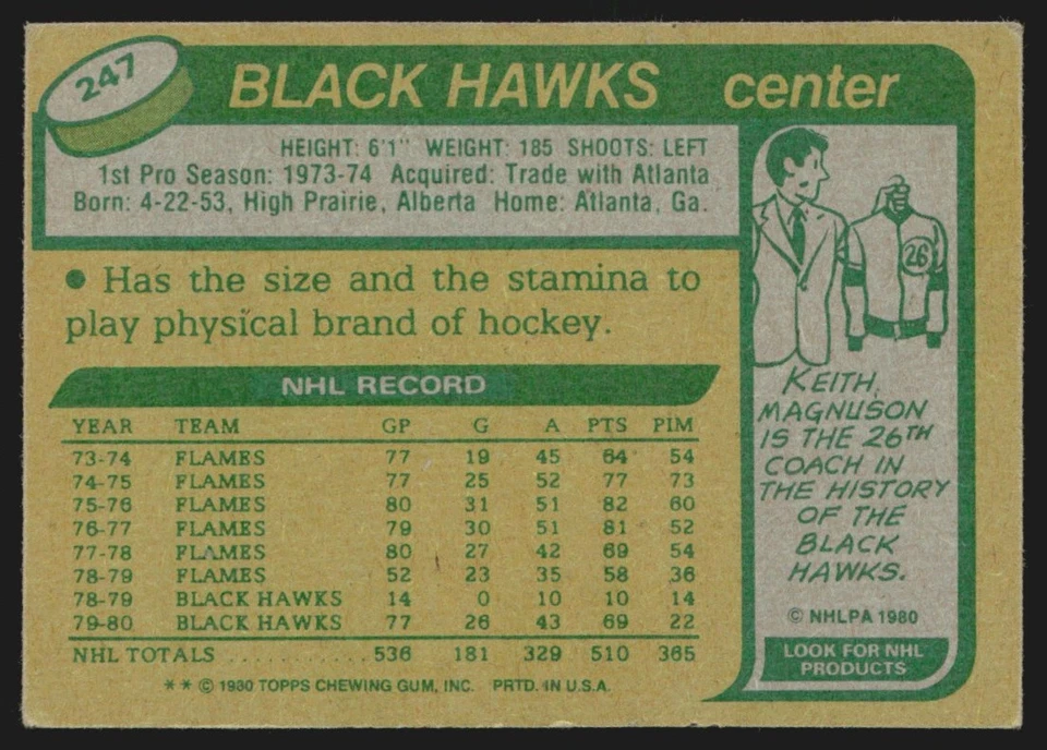 1980-81 Topps Tom Lysiak #247 VS9 - Image 2 of 2