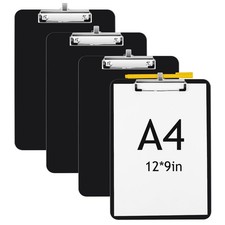 4 PCS Metal Clipboards Pen Holder 12x9 Inch Black A4 Letter Size Clip Board