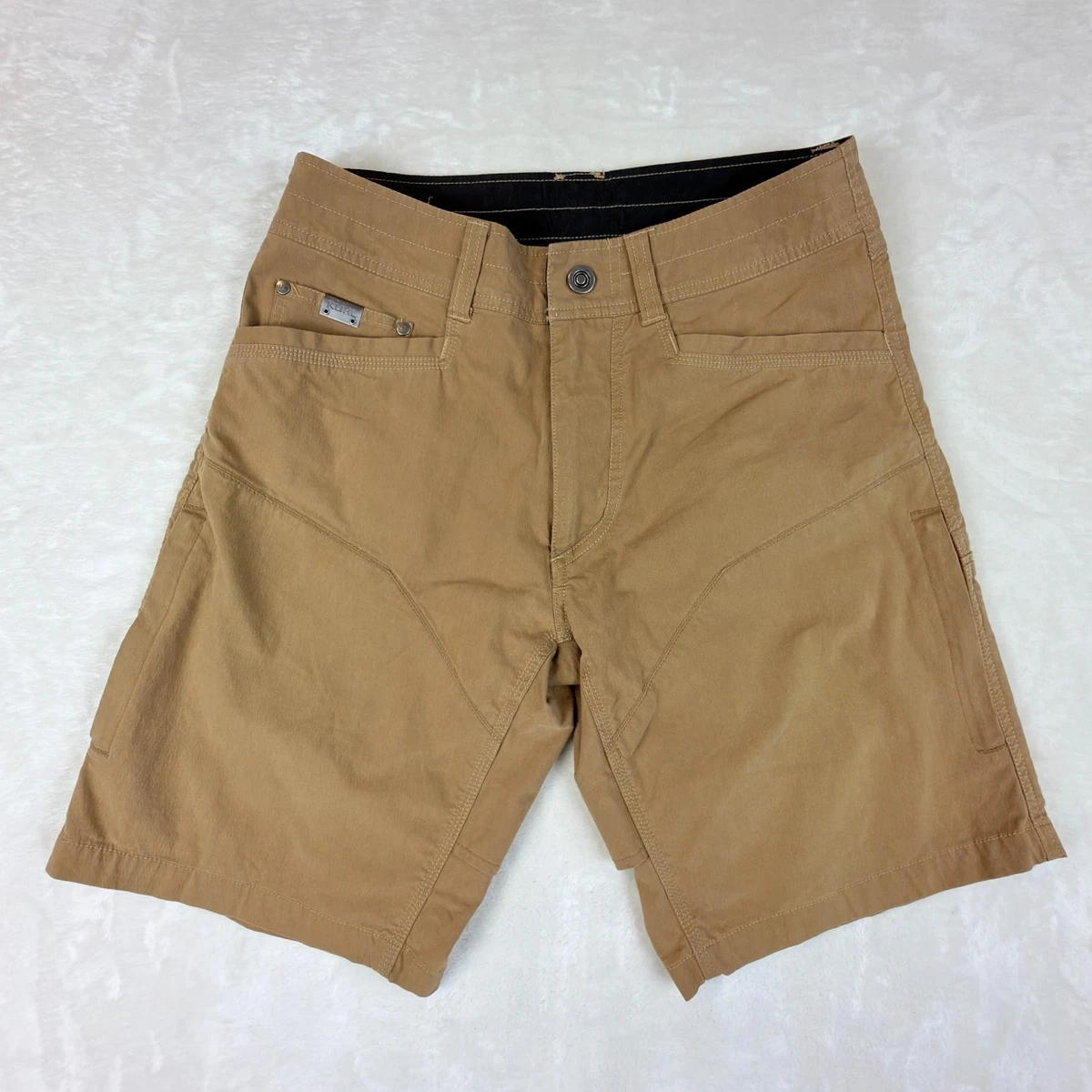 Pantaloncini Militari Uomo In Cotone Tinta Unita - Marrone, Multitasca Con Velcro E Bottoni, Vita Regolabile (L/34-36) - 2