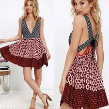 Lulus La Vie en Roses Mini Dress Womens XS Boho Patchwork Colorful Beach