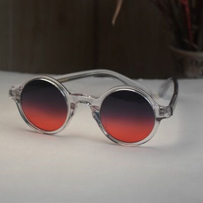 Brand Men Round handmade red sunglasses Johnny Depp Red gray gradient sunglasses