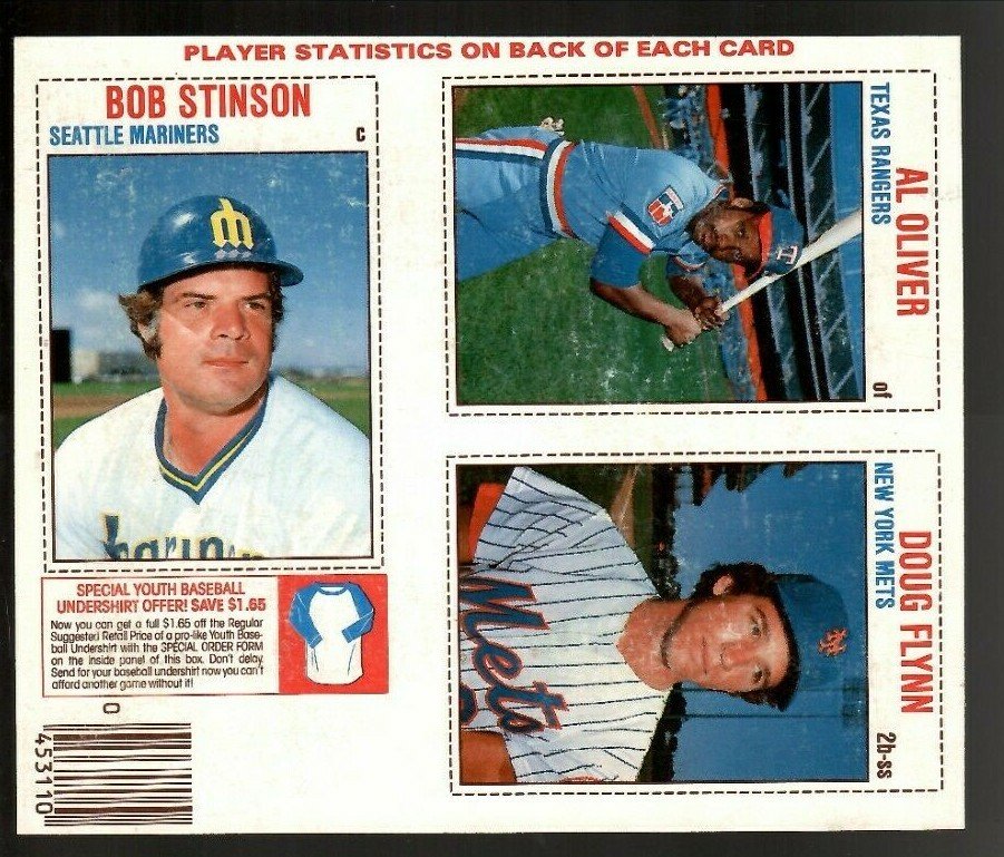 Bob Stinson & Al Oliver & Doug Flynn 1979 Hostess 3-Player BB Panel