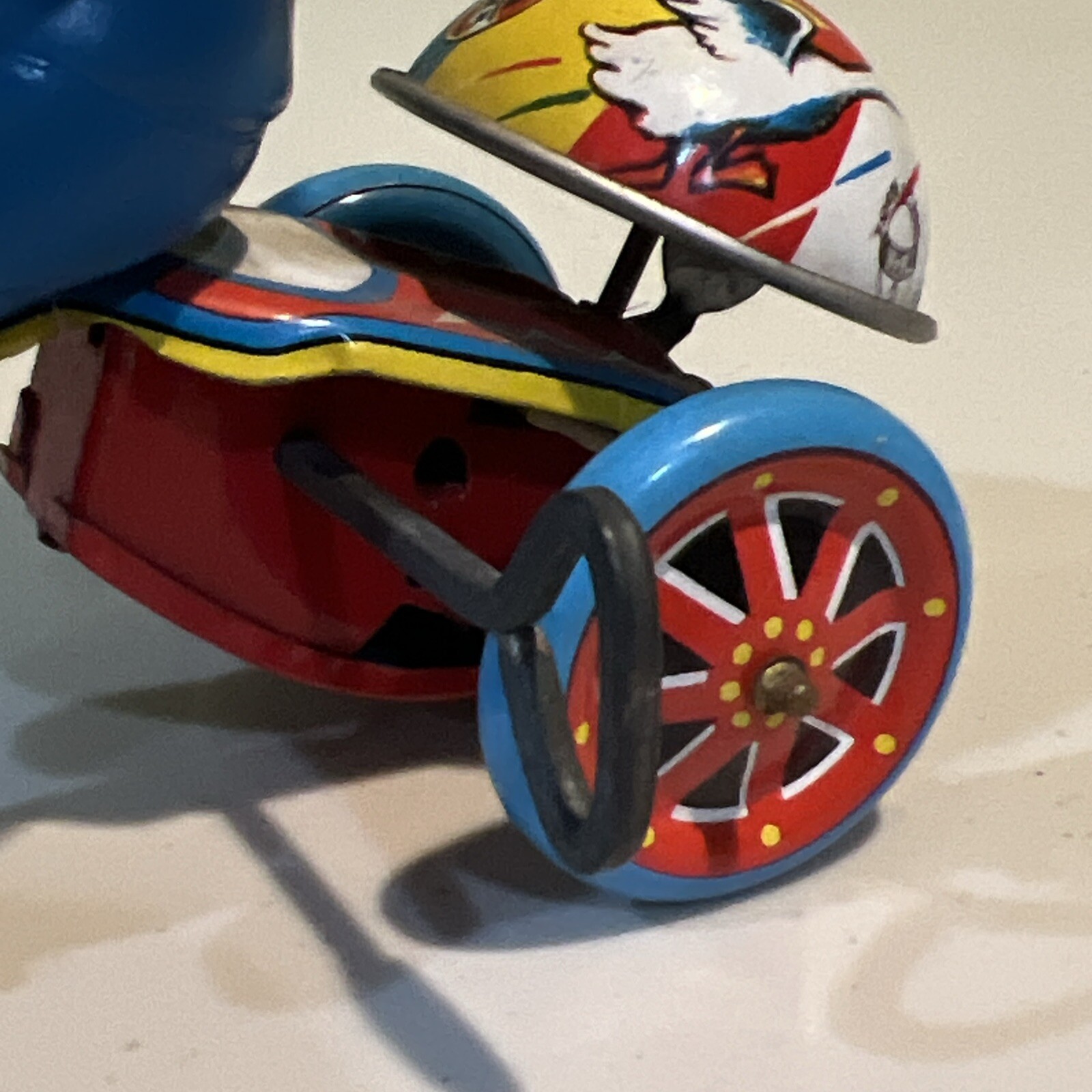 TIN LITHO WIND UP TOY- BOY RIDING TRICYCLE - WORKING - NICE