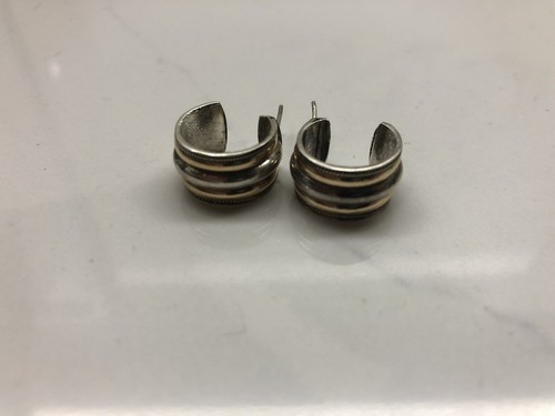 925 Sterling Silver Vintage Two Tone Twist Hoop Earrings - Picture 4 of 6