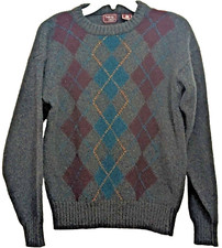 100% Shetland Wool Mervyn's Cambridge Classics Men's L Argyle Crew Sweater VTG