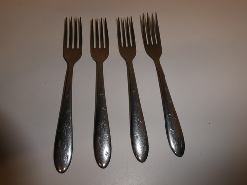 Vintage 4 Lot UTICA Atomic Starburst 5 Sterne Edelstahl Gabeln Besteck USA MCM 50er - Bild 2 von 13