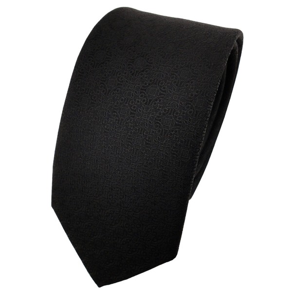 Schmale Tigertie Krawatte Uni Schwarz Gemustert - Tie Binder-image