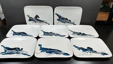 8 CRATE & BARREL Appetizer Hors d’oeuvre Plates 8.5" Rectangular Abstract Design