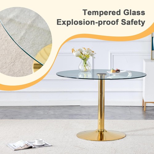 Round Kitchen Table,Clear Round Glass Dining Table,Tempered Glass for room - Picture 8 of 15