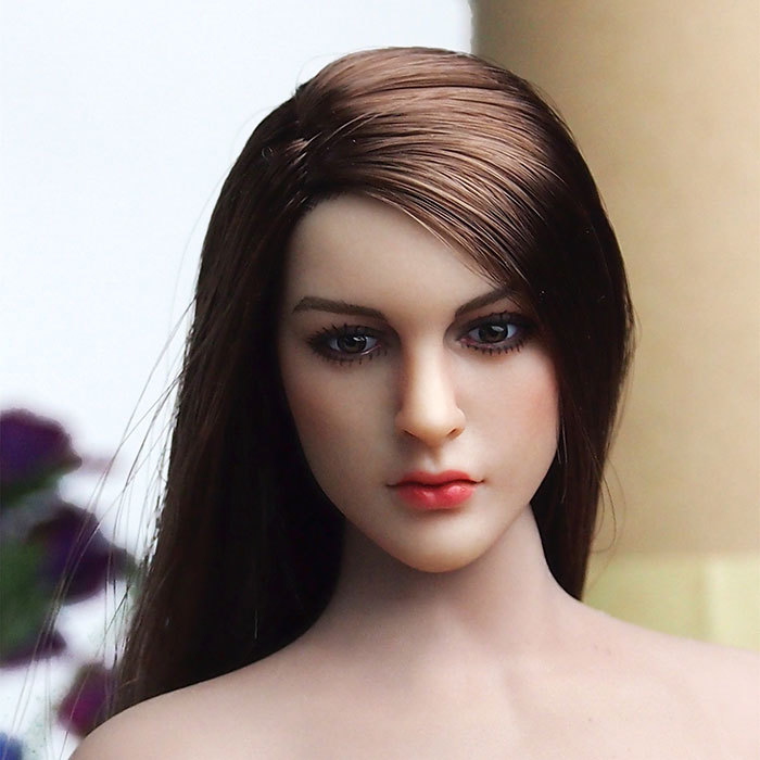 1/6 Scale Female Head Sculpt,Anime Girl Pale Skin Head Carved Carving for 12inch Action Figure Body Collection (Brown Curls Hair