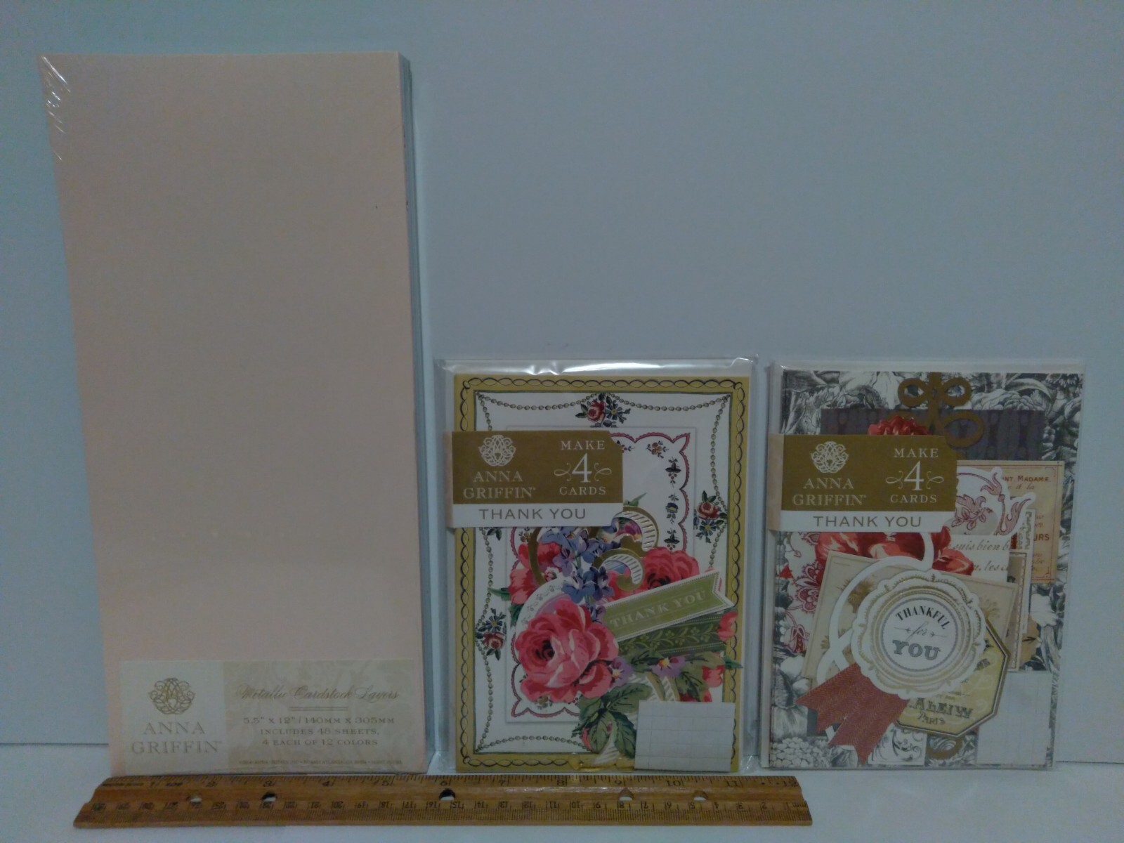 Anna Griffin - New - Metallic Cardstock Layers & 2 Mini Packs Of Thank You Cards