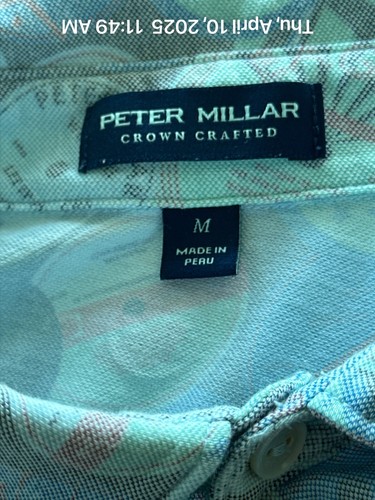 Peter Millar Crown Crafted Polo Shirt Mens M Blue CD Record All Over Print Golf - Picture 10 of 12
