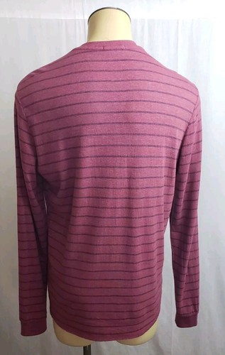 Marine Layer Henley Shirt Large Rhubarb Striped Double Knit Dad Nerd Preppy - Picture 2 of 7