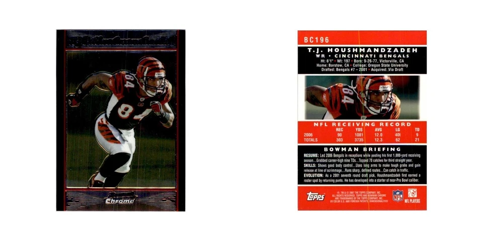 2007 Bowman Chrome T.J. Houshmandzadeh Football Cards #196 - Image 3 of 3