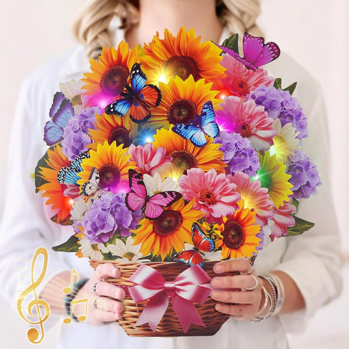Birthday Cards, Mothers Day Card with MUSIC & LIGHTS, Sunflower & Butterfly, 12