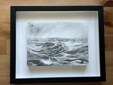 Beautiful Drawing on Wood | Graphite Artwork | Ocean Storm Art Deco | Original