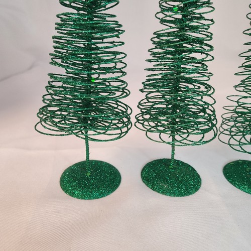 Green Glitter Wire Christmas Trees With Base 9" x 3" Set of 4 Holiday Decoration - Picture 5 of 9