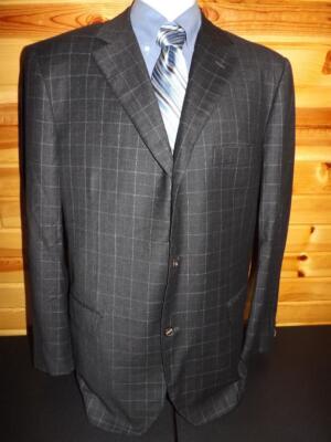 HUGO BOSS BALDESSARINI Sz 44L DARK GRAY CHECKED WOOL SPORTS COAT MADE IN ITALY