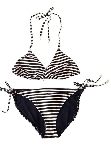 Traje de baño para damas y mujer dorado y negro a rayas cuello trasero conjunto 8,10
