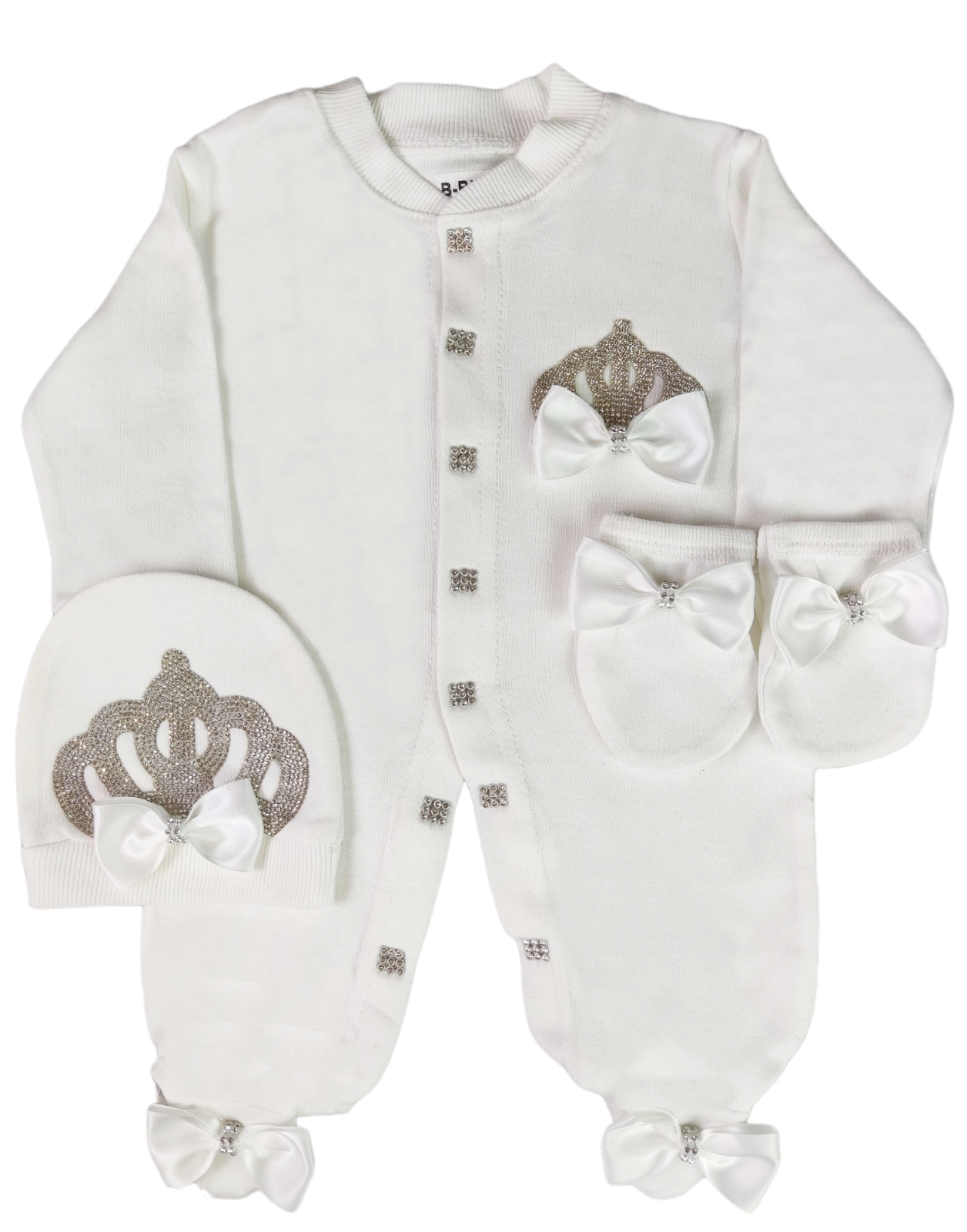 Baby Girl Newborn  Crown Romper  gift Set 3 piece Bow Romper Set