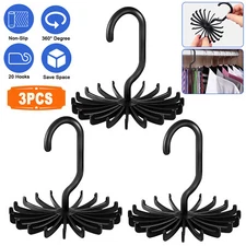 3pcs 20 Hooks Tie Rack Hanger 360° Rotatable Organizer Scarf Belt Storage Holder