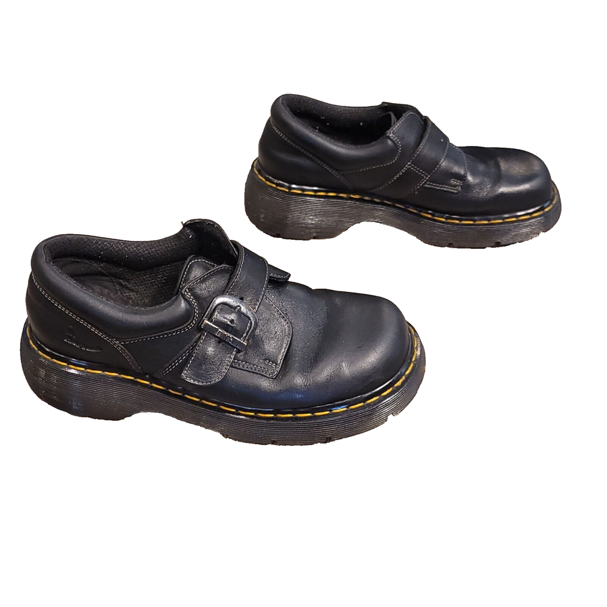 Vtg Dr. Martens Platform Shoe Monk Strap Oxford 3A78 BLACK Leather