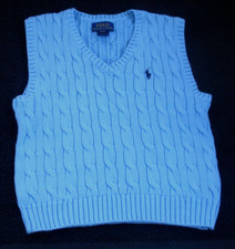 Polo Ralph Lauren Boys Light Blue Sweater Vest Navy Logo Size 4