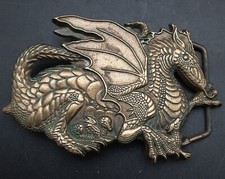Vintage 4 BARON BUCKLES 1982 Solid Brass Dragon Belt Buckle 6295