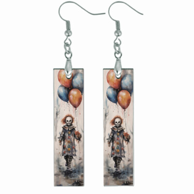Halloween Evil Clown Bar Earrings Dangle Wood NO PLATING NO TARNISHING