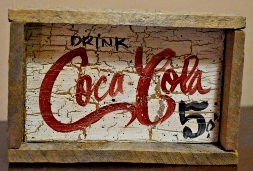 DRINK COCA-COLA 5 CENTS SMALL WOOD SIGN VINTAGE GREAT CONDITION