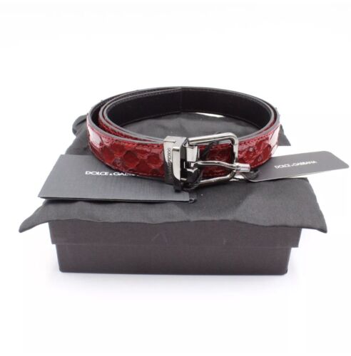 Dolce & Gabbana Chic Python Belt in Red with Gunmetal Hardware - Size 95