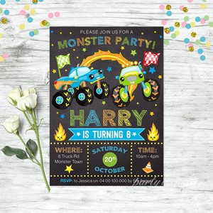 Monster Truck Party Invitations Boys Birthday Party Supplies
